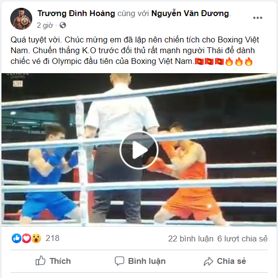 Trương Đình Hoàng chúc mừng Nguyễn Văn Đương sau tấm vé Olympic lịch sử cho Boxing Việt Nam